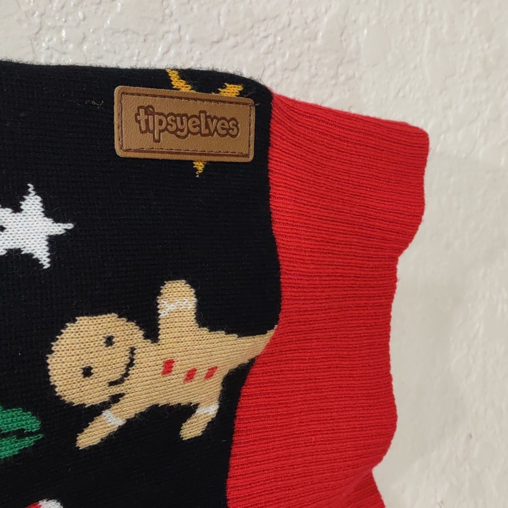 Tipsy Elves Black Cardigan with Red Trim and Festive Motifs - Picture 6 of 17